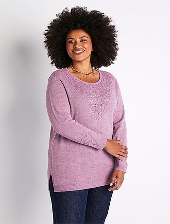 Pull-tunique chiné ajouré col rond