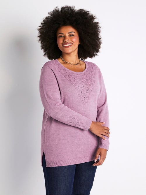 Pull-tunique chiné ajouré col rond - Kiabi