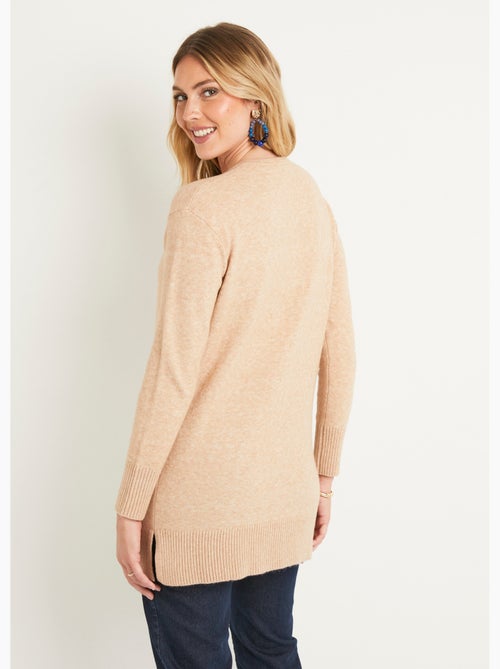 Pull tunique chiné long col V avec laine - Afibel - Kiabi