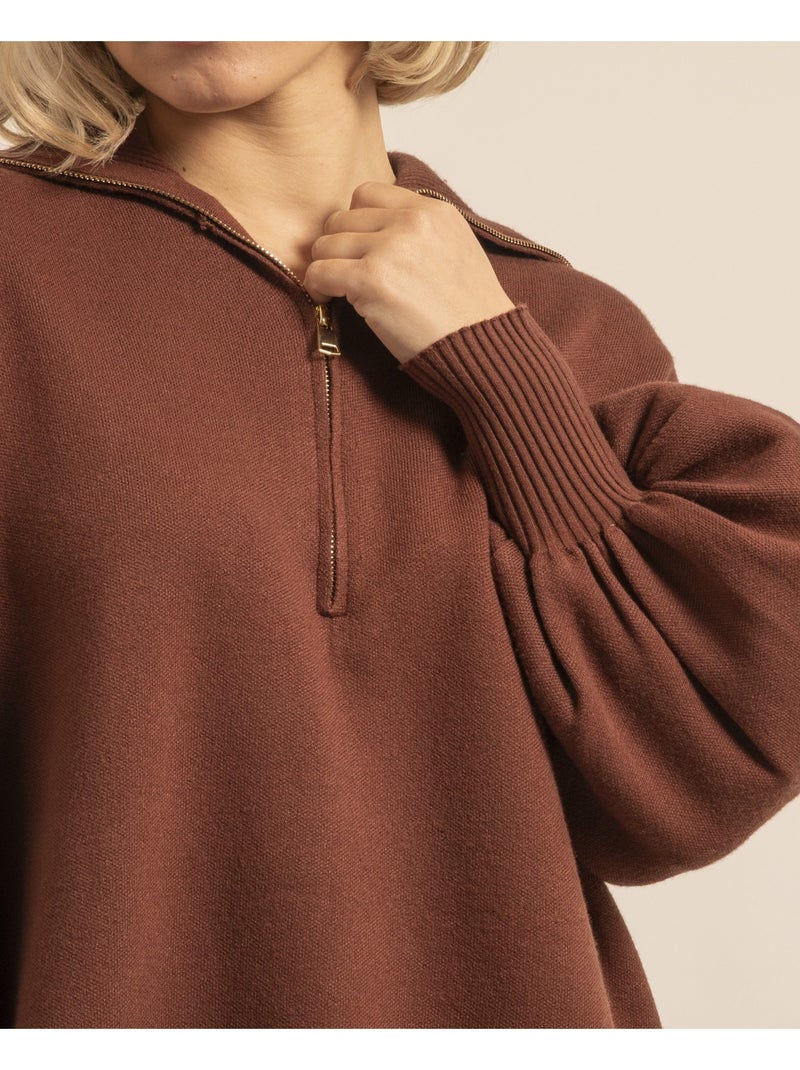 Pull tunique col lamoriciere KORANTINE Marron - Kiabi