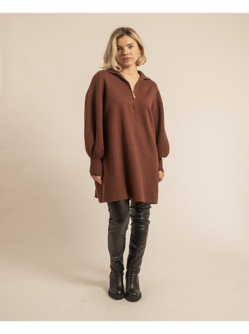 Pull tunique col lamoriciere KORANTINE Marron - Kiabi