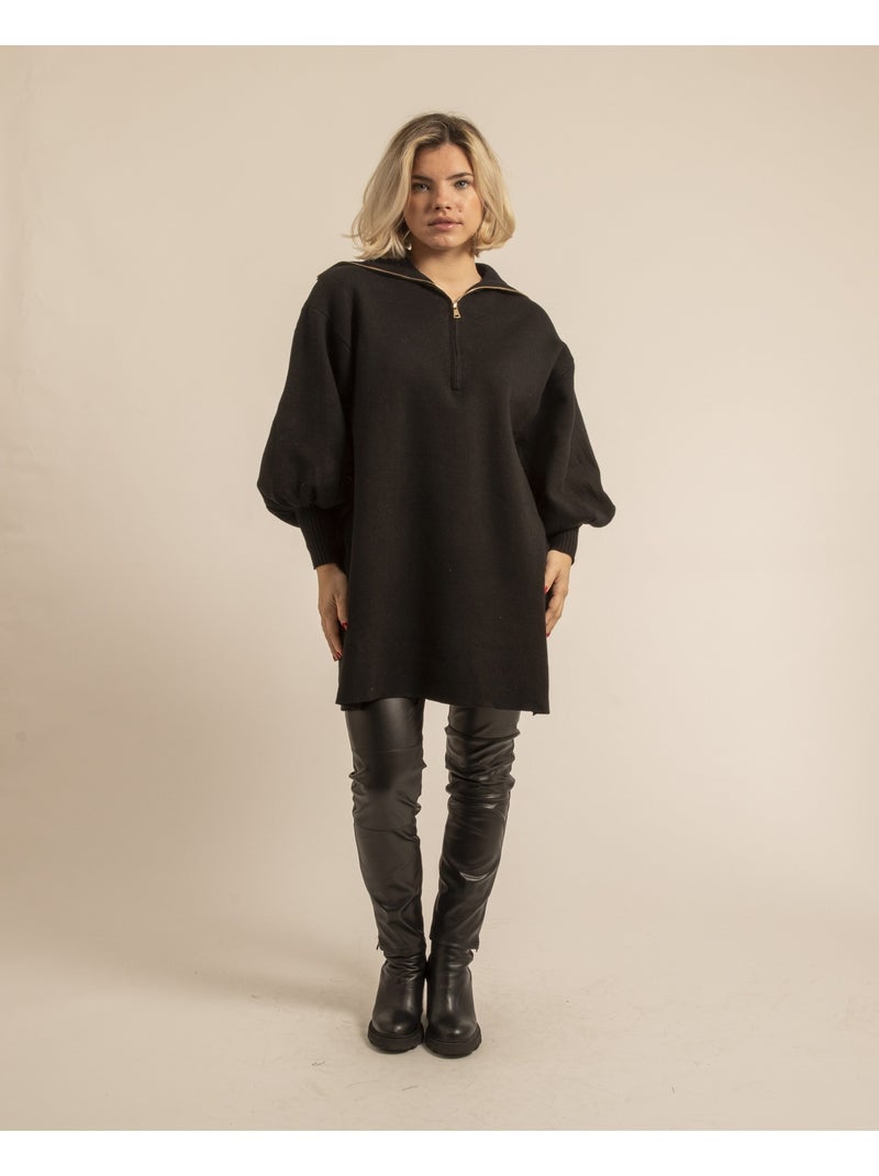 Pull tunique col lamoriciere KORANTINE Noir - Kiabi