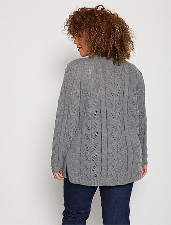 Pull tunique col montant en maille ajourée