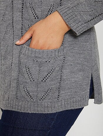 Pull tunique col montant en maille ajourée