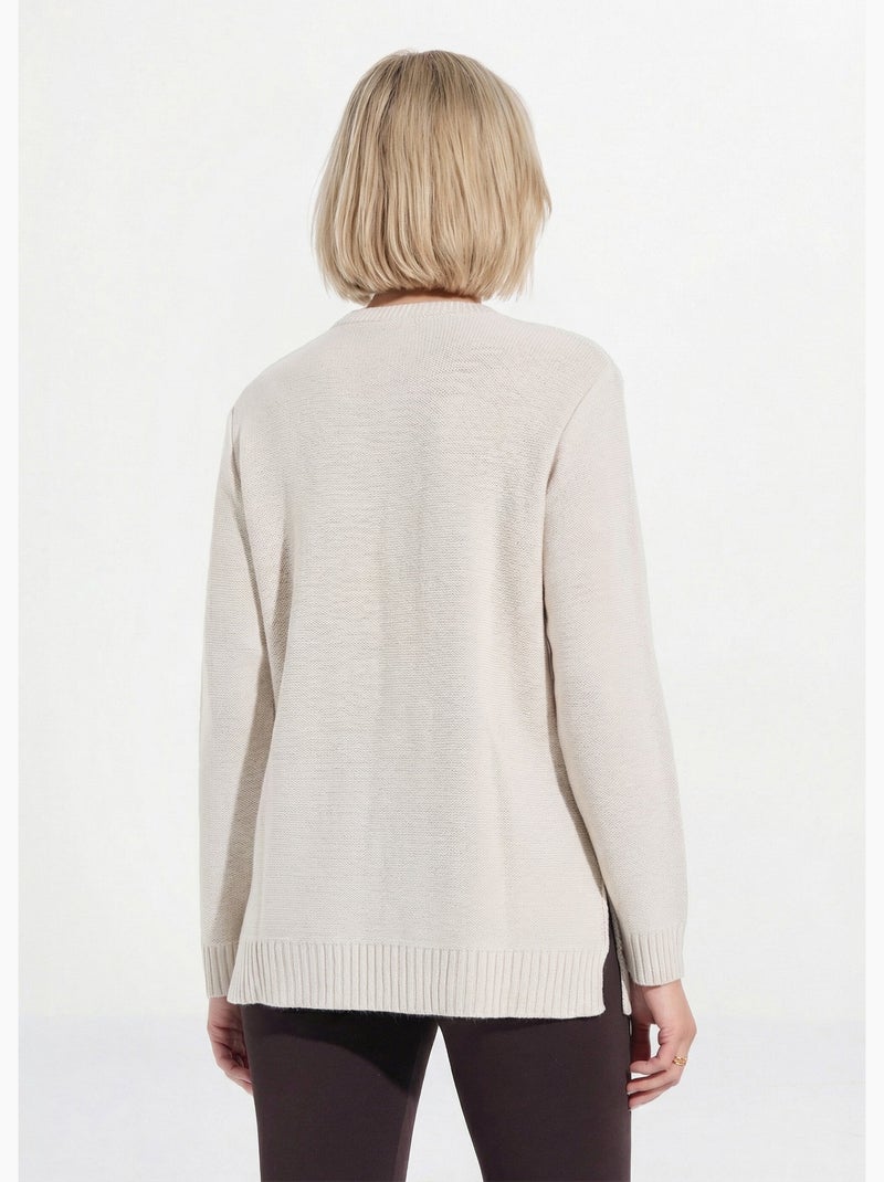 Pull-tunique col rond manches longues - Afibel Beige - Kiabi
