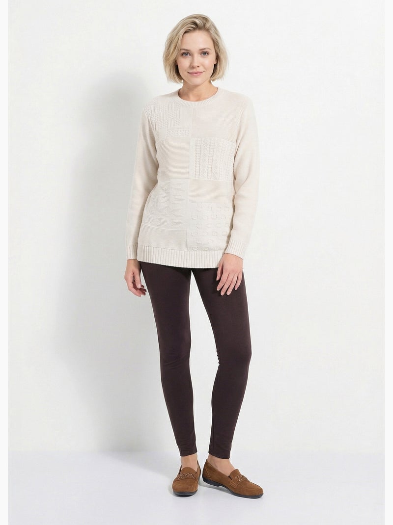 Pull-tunique col rond manches longues - Afibel Beige - Kiabi