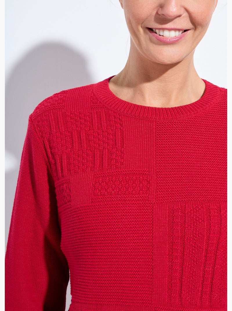 Pull-tunique col rond manches longues - Afibel Framboise - Kiabi