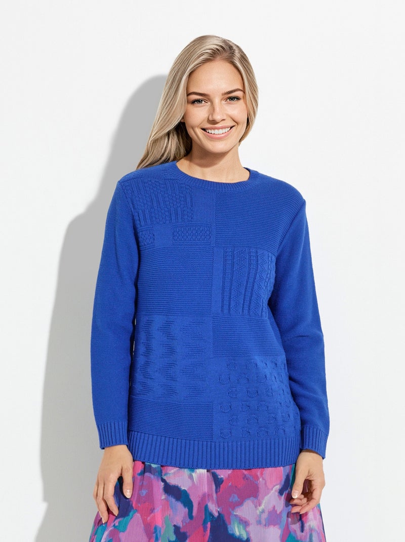 Pull-tunique col rond manches longues Bleu - Kiabi