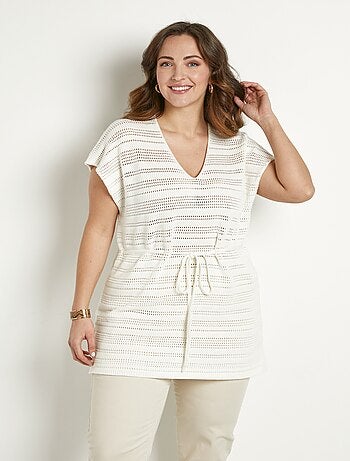 Pull-tunique de plage long ajouré col V coton - Afibel