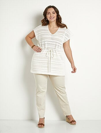 Pull-tunique de plage long ajouré col V coton - Afibel