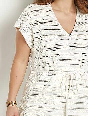 Pull-tunique de plage long ajouré col V coton - Afibel