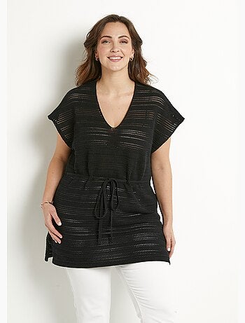 Pull-tunique de plage long ajouré col V coton - Afibel