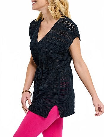 Pull-tunique de plage long ajouré col V coton - Afibel