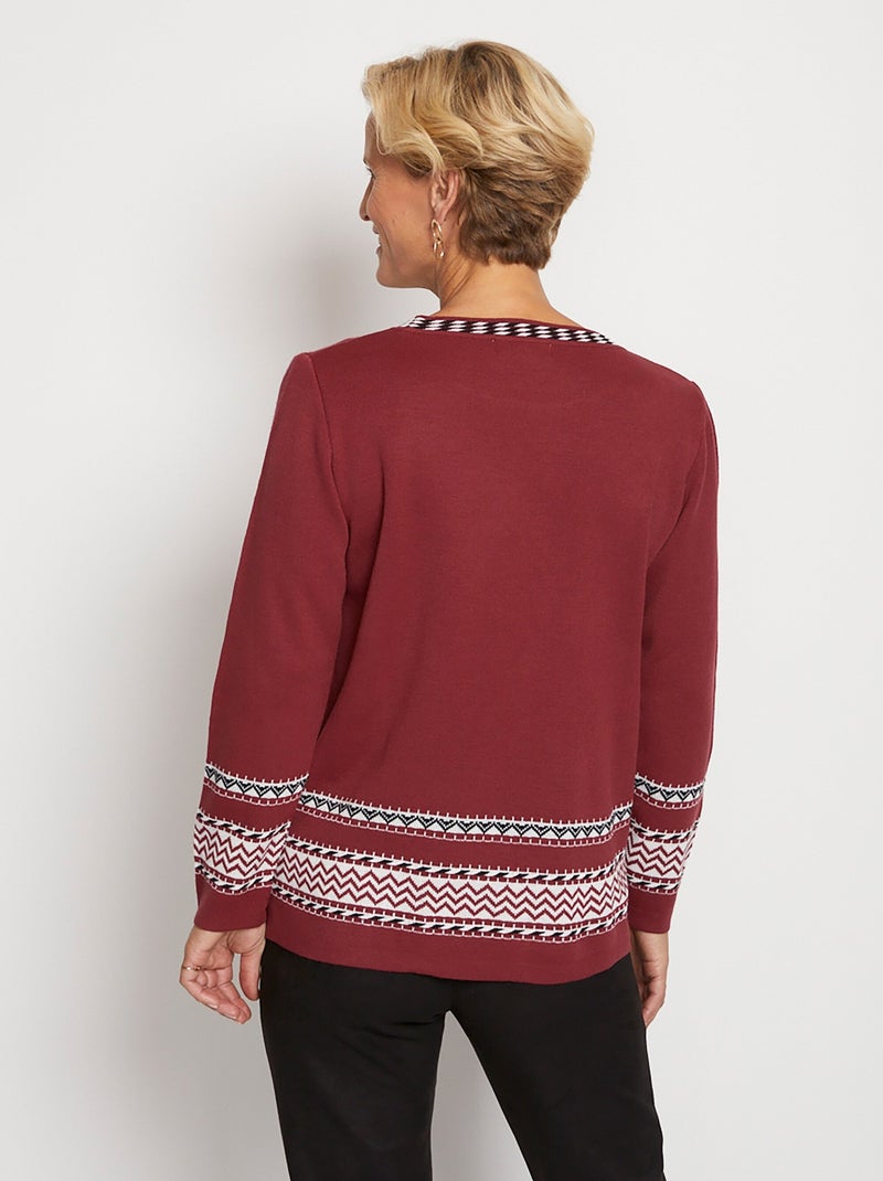 Pull-tunique doux mi-long jacquard col rond - Afibel Bordeaux - Kiabi
