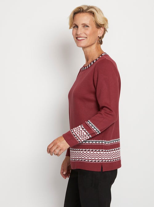 Pull-tunique doux mi-long jacquard col rond - Afibel - Kiabi