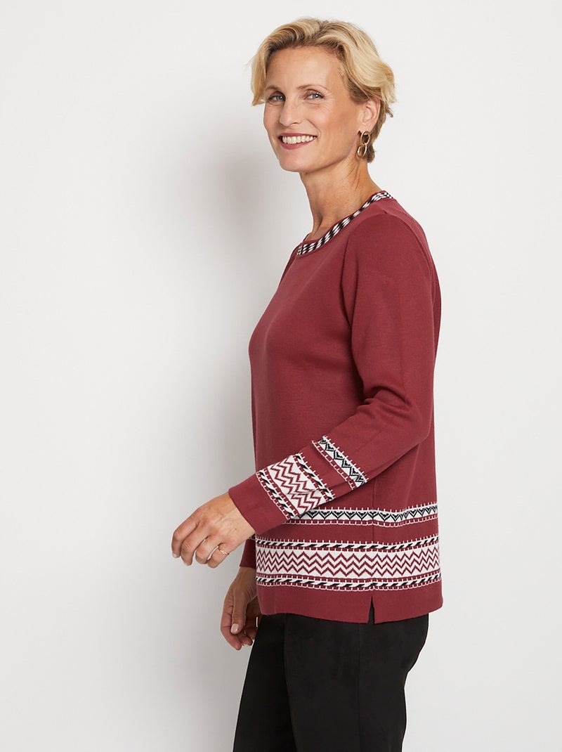 Pull-tunique doux mi-long jacquard col rond - Afibel Bordeaux - Kiabi