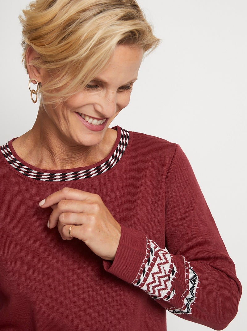 Pull-tunique doux mi-long jacquard col rond - Afibel Bordeaux - Kiabi