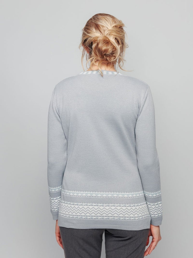 Pull-tunique doux mi-long jacquard col rond - Afibel Gris - Kiabi