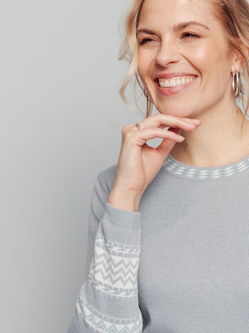 Pull-tunique doux mi-long jacquard col rond - Afibel - Kiabi