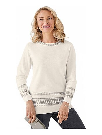 Pull-tunique doux mi-long jacquard col rond