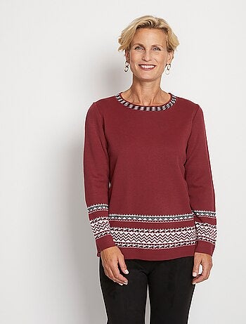 Pull-tunique doux mi-long jacquard col rond