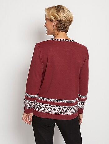 Pull-tunique doux mi-long jacquard col rond
