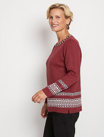 Pull-tunique doux mi-long jacquard col rond