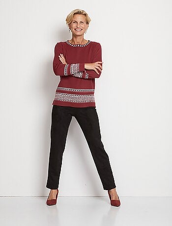 Pull-tunique doux mi-long jacquard col rond