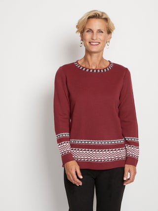 Pull-tunique doux mi-long jacquard col rond