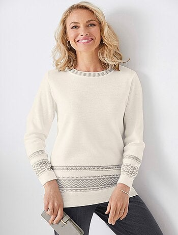 Pull-tunique doux mi-long jacquard col rond