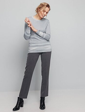 Pull-tunique doux mi-long jacquard col rond