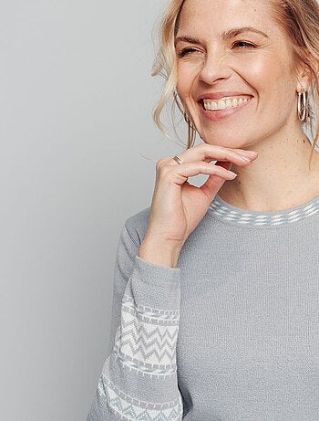 Pull-tunique doux mi-long jacquard col rond