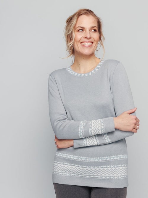 Pull-tunique doux mi-long jacquard col rond - Kiabi