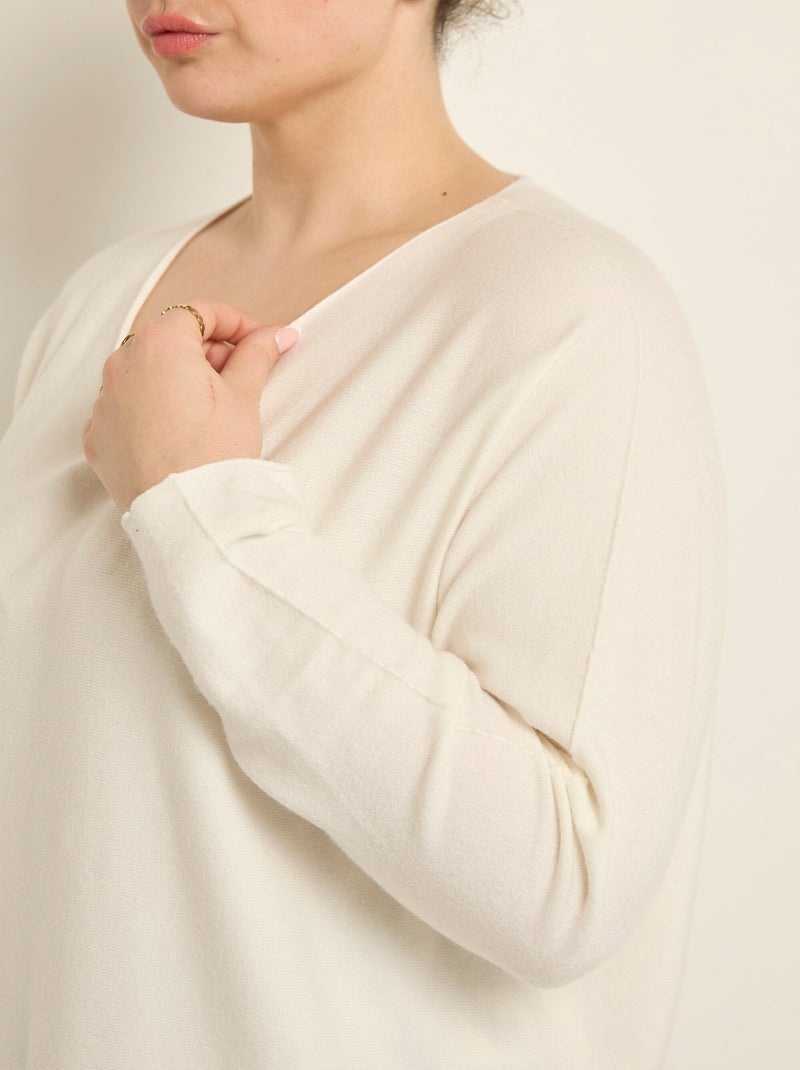 Pull tunique emmanchures descendues en maille - AFIBEL Blanc - Kiabi