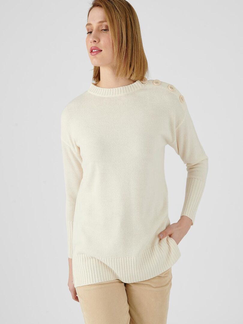 Pull ample col camionneur en maille Beige Ikks - Femme | Place des Tendances