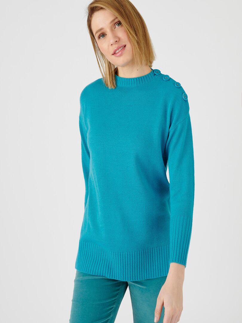 Bleu nuit | Pull à col bateau avec fleurs embellies | FR