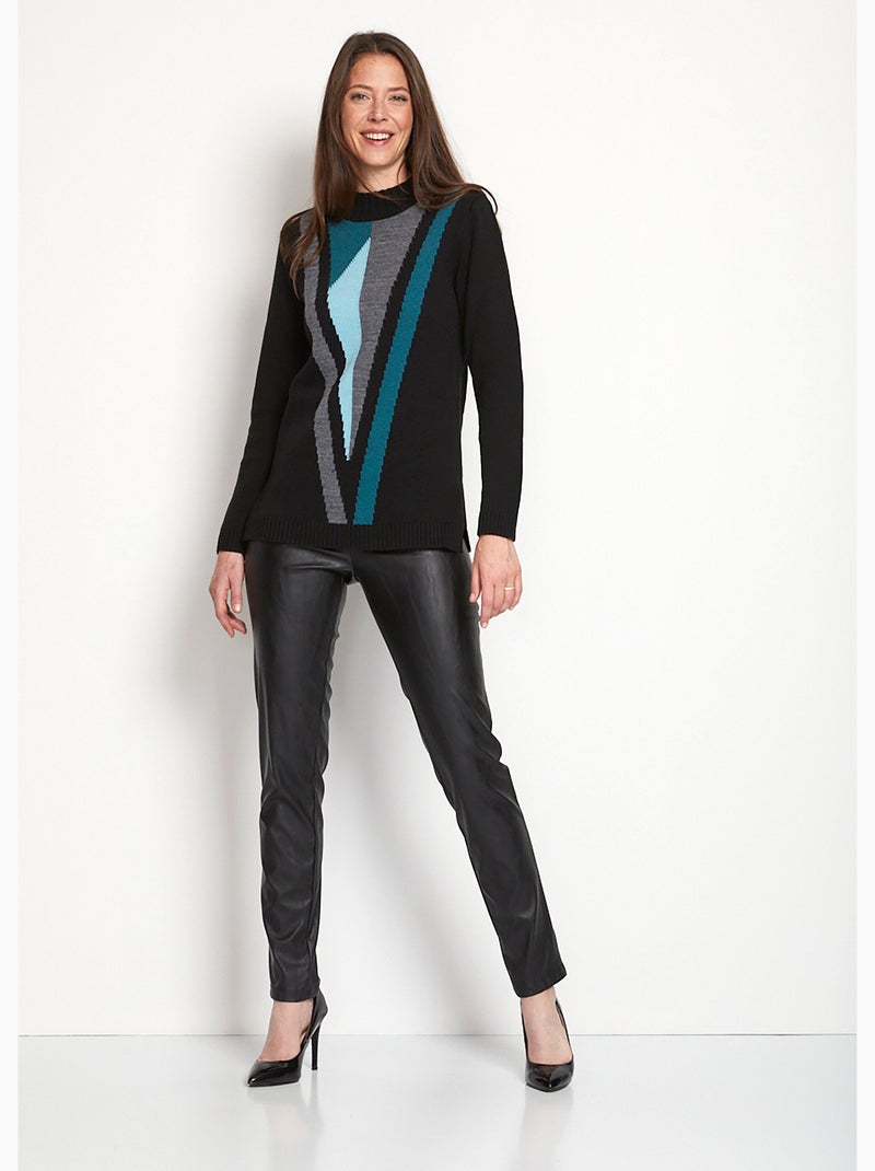 Pull-tunique jacquard col montant - Afibel Noir - Kiabi