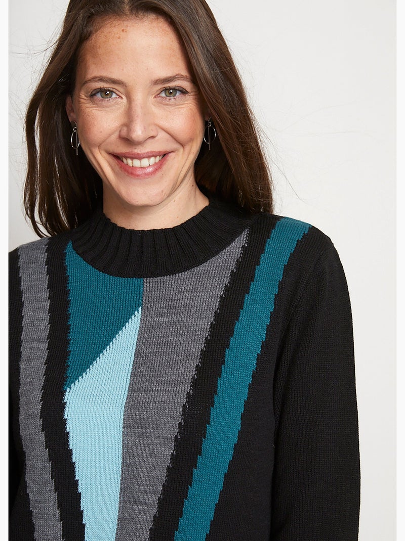 Pull-tunique jacquard col montant - Afibel Noir - Kiabi