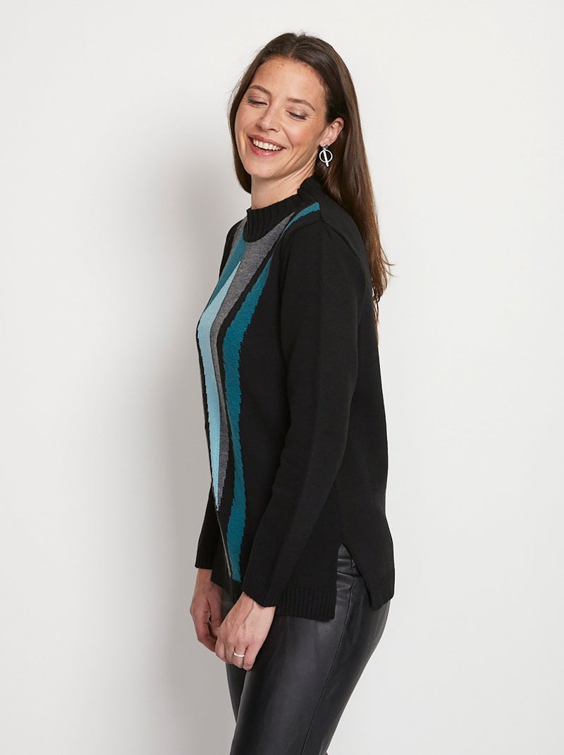 Pull-tunique jacquard col montant - Afibel Noir Vert - Kiabi