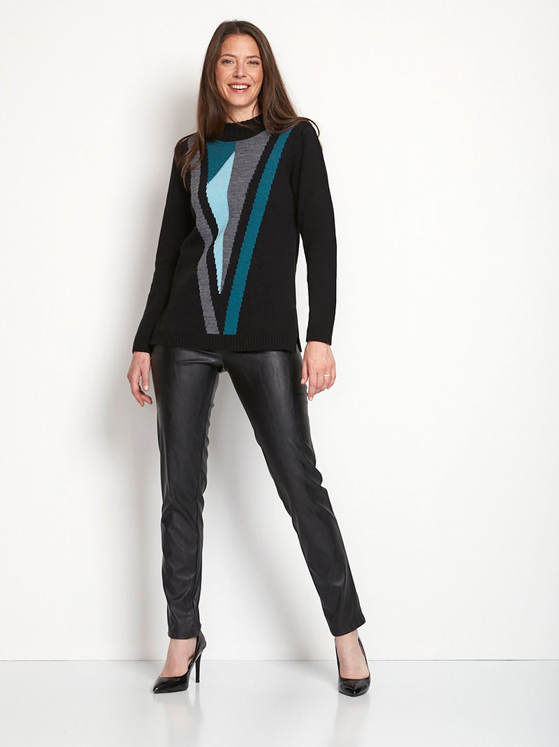 Pull-tunique jacquard col montant - Afibel Noir Vert - Kiabi