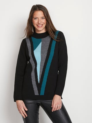 Pull-tunique jacquard col montant