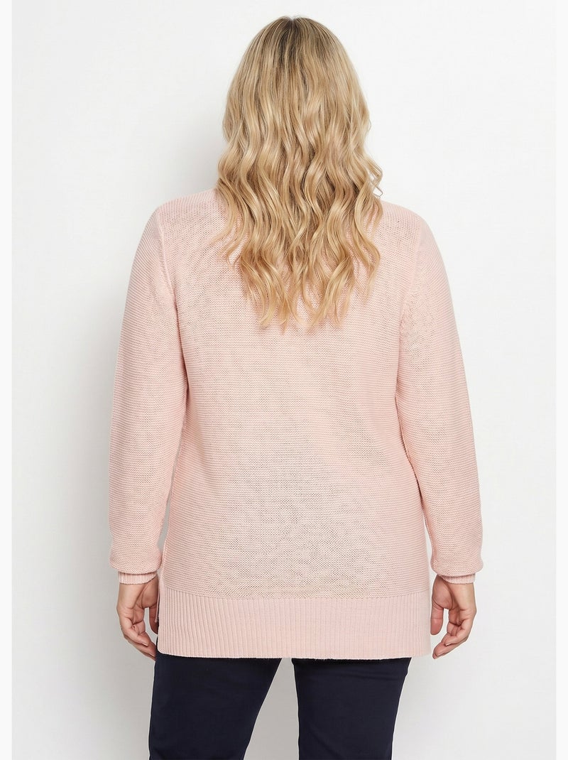 Pull-tunique jersey envers et torsades - Afibel Rose - Kiabi