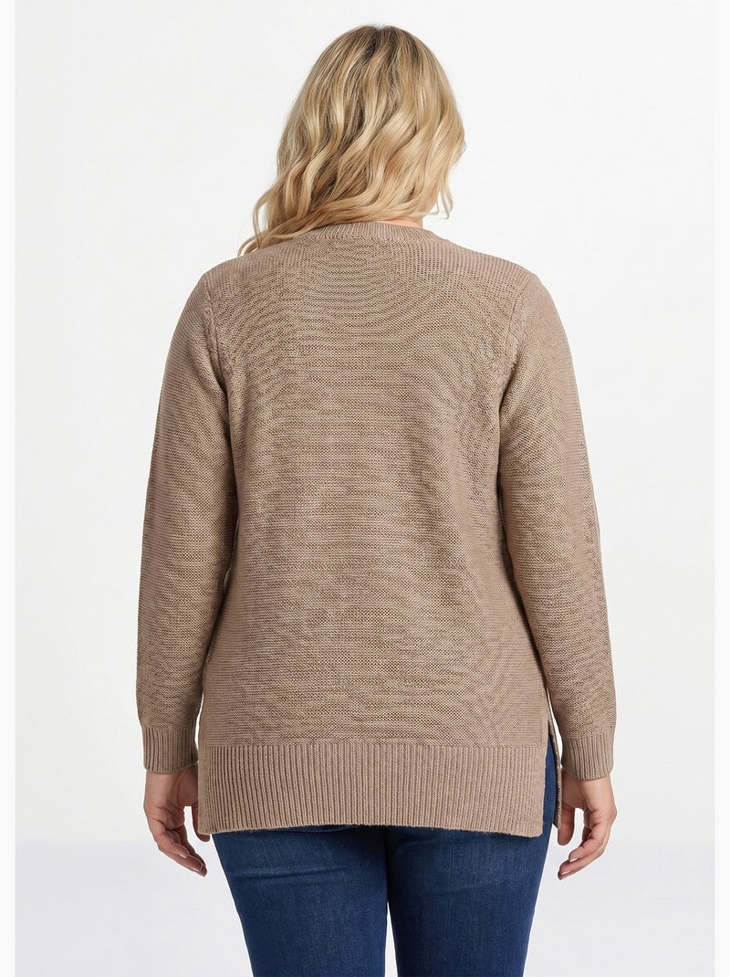 Pull-tunique jersey envers et torsades - Afibel Taupe - Kiabi