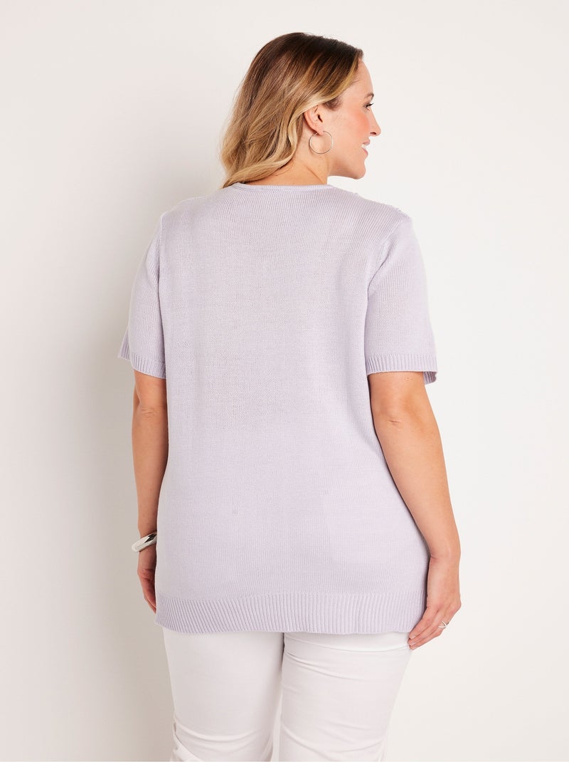 Pull-tunique long col V - Afibel Argenté - Kiabi