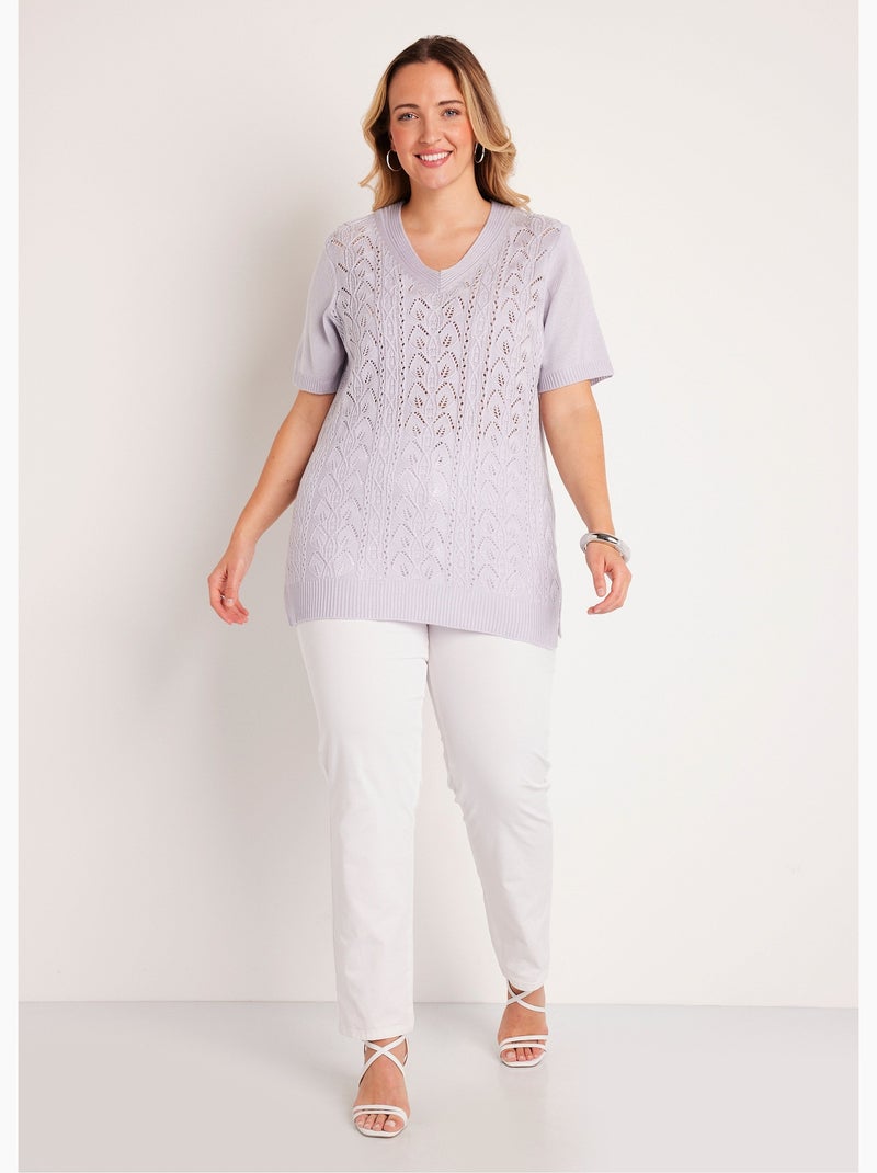 Pull-tunique long col V - Afibel Argenté - Kiabi