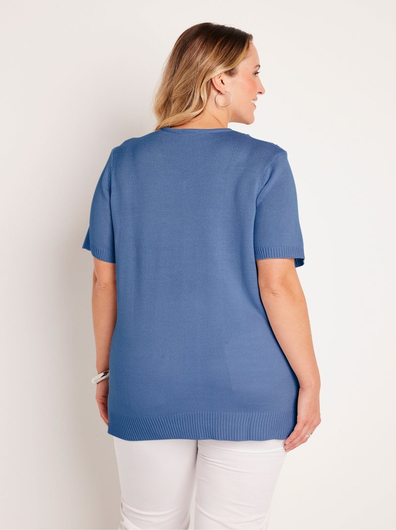 Pull-tunique long col V - Afibel Bleu - Kiabi