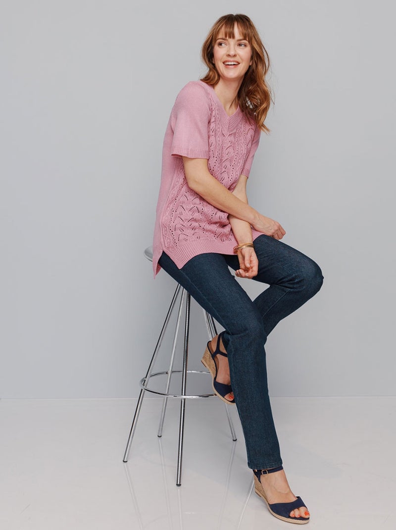 Pull-tunique long col V - Afibel Rose - Kiabi