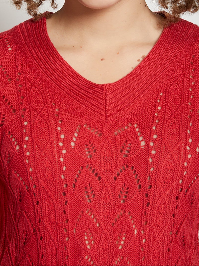 Pull-tunique long col V - Afibel Rose - Kiabi