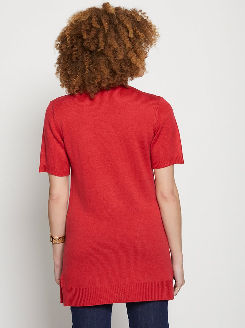 Pull-tunique long col V Framboise - Kiabi