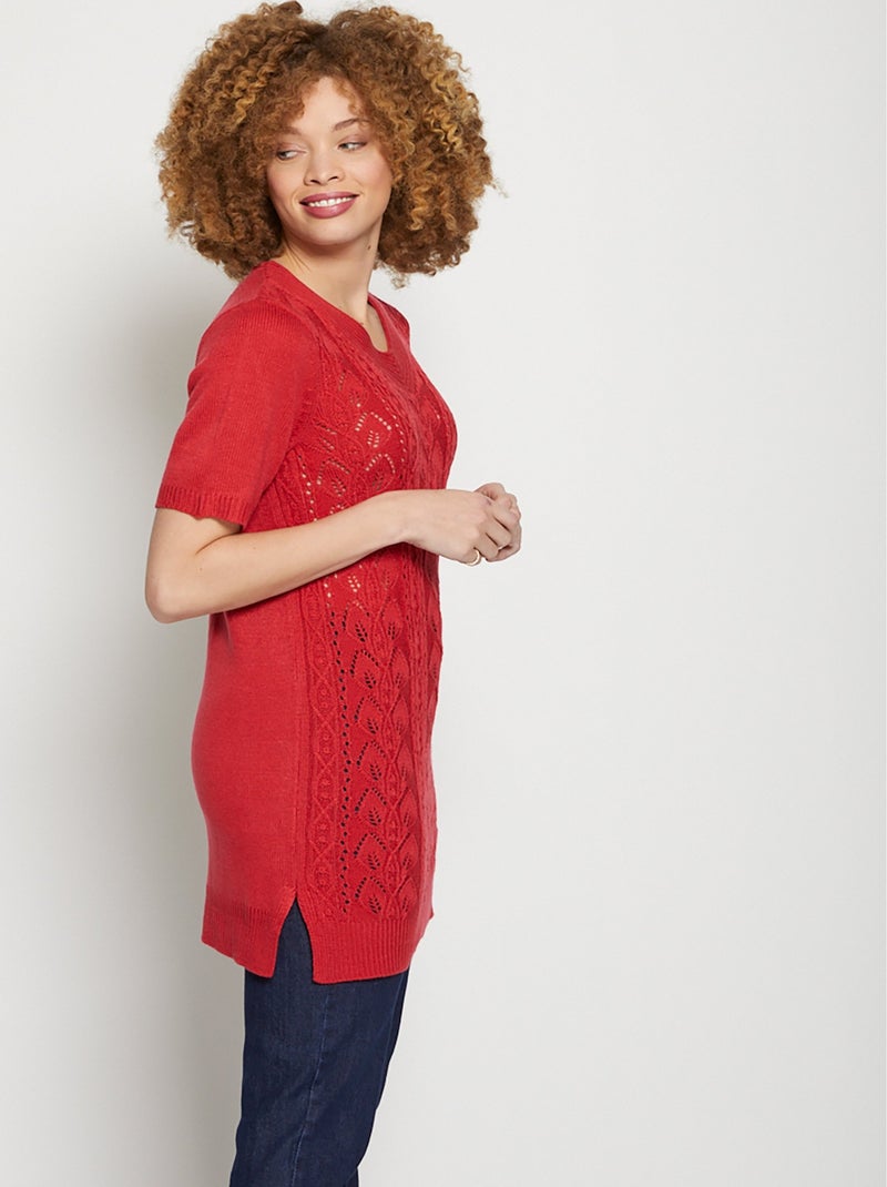Pull-tunique long col V Framboise - Kiabi
